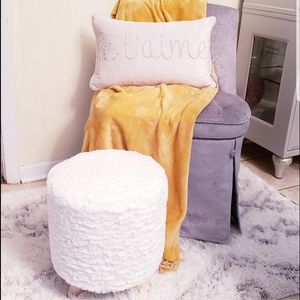 Off White Fur Ottoman Stool